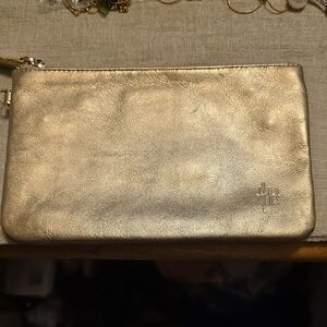 MIGHTY PURSE BY H BUTLER GOLD LEATHER WRISTLET
